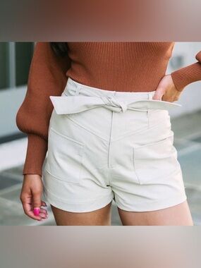 These three High-Waist Cream Paperbag Tie Shorts